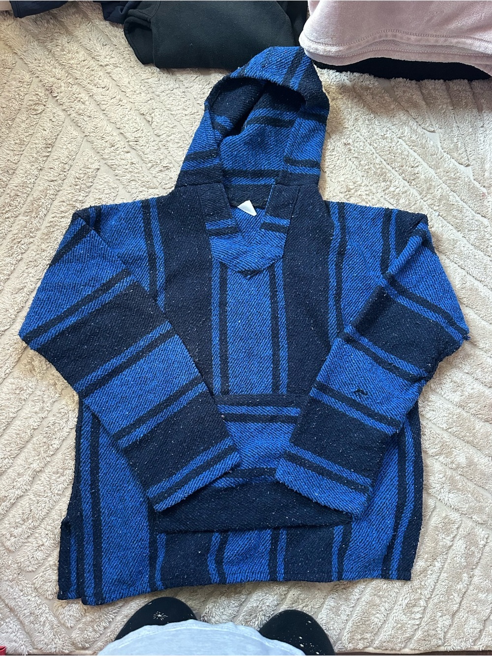 Men's Blue and Black Hooded Baja Sweater